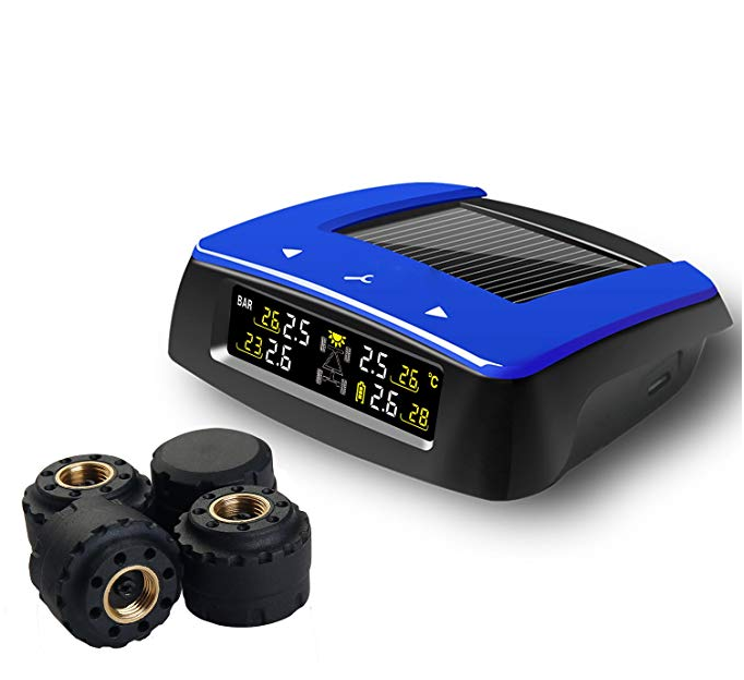 Solar Power TPMS LCD Real-time Tire Pressure Monitoring System with 4 External Sensors 6 Alarm Modes lesgos Wireless Tire Pressure Monitoring System 